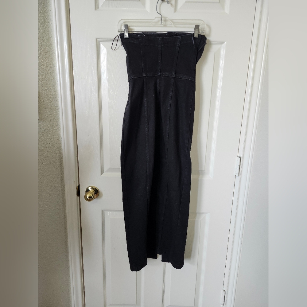 Zara Black Strapless Denim Bustier Jean Button Down Midi Dress XS - Picture 7 of 9